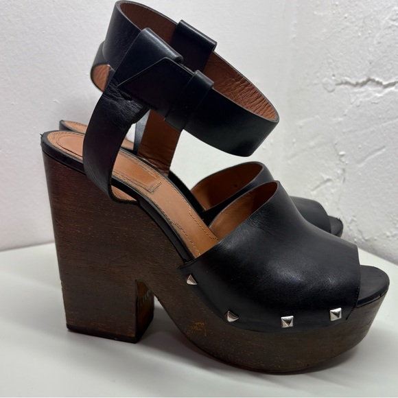 GIVENCHY Black Studded Leather Wooded Platforms Size 8.5 US - Picture 1 of 7